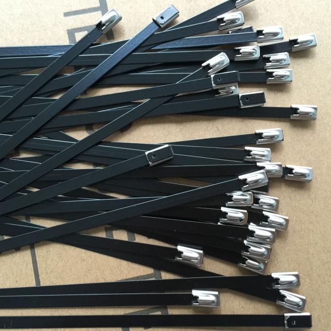 Plastic Coated High Temp Zip Ties , Black Metal Zip Ties With 100kg Tensile Strength